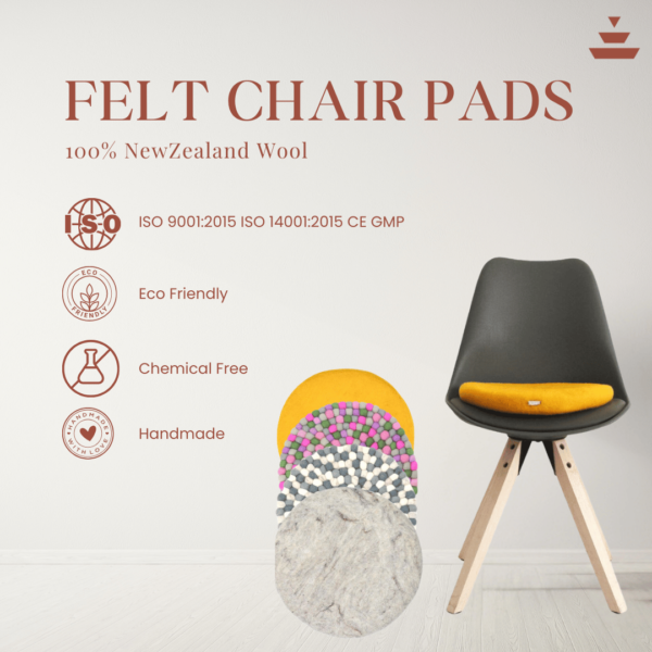 Natural Grey 100% New Zealand Wool Round Chair Pad - Image 3