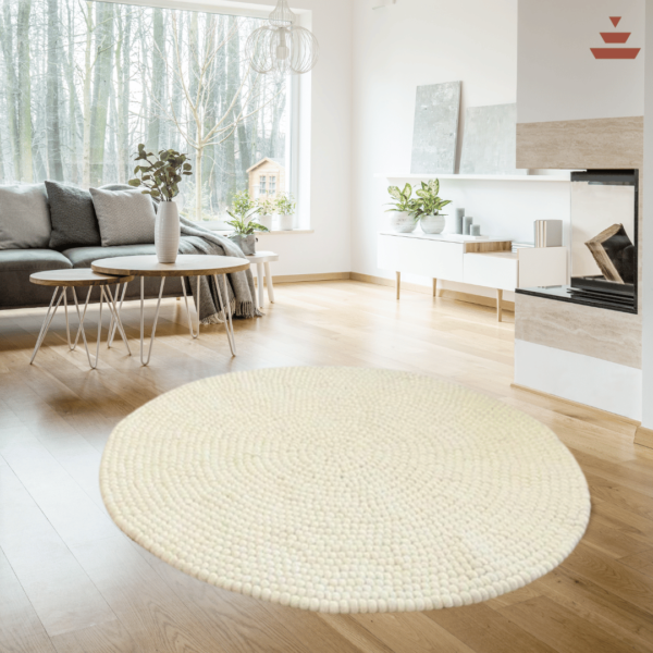 Gundri –White Ball Rug in 100% New Zealand Wool