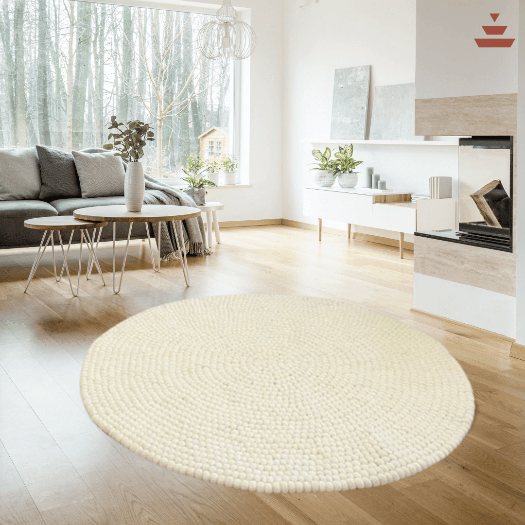 Gundri –White Ball Rug in 100% New Zealand Wool