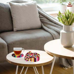 Multicolor Handmade Coaster -100% NZ Wool, Set of 6