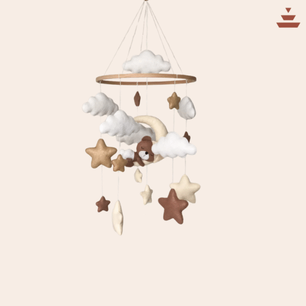 Felt Cloud, Moon Star & Teddy Hanging Mobile  – Handmade 100% New Zealand Wool - Image 2