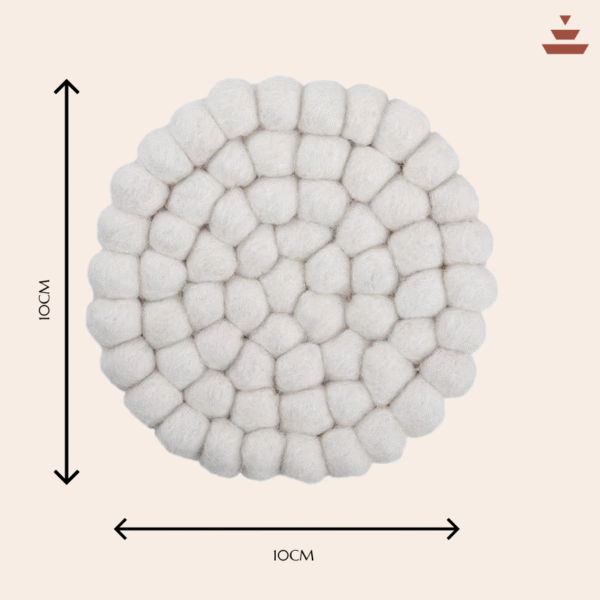White Design Handmade Coaster -100% NZ Wool, Set of 6 - Image 4