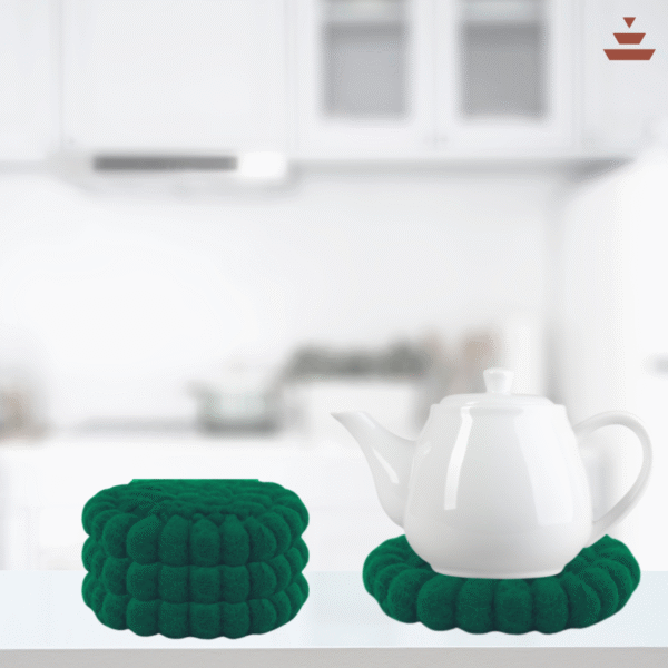 Forest Green Colour Handmade Trivets  -100% NZ Wool, Set of 3