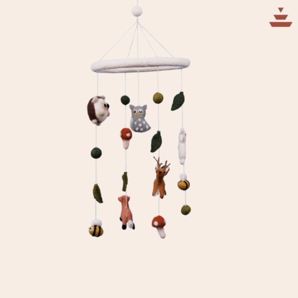 Woodland Animal Baby Hanging Mobile  – Handmade 100% New Zealand Wool - Image 2