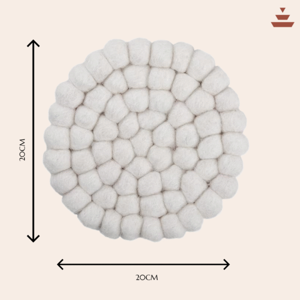White Colour Handmade Trivets -100% NZ Wool, Set of 3 - Image 3