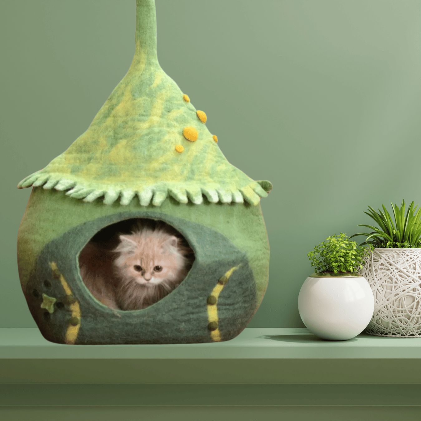 Cat House with Marine Plant Design – 100% NZ Wool