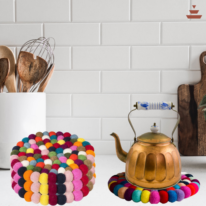Multicolor Handmade Trivets  -100% NZ Wool, Set of 3