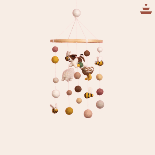 Farm Animal Hanging Mobile  – Handmade 100% New Zealand Wool - Image 2