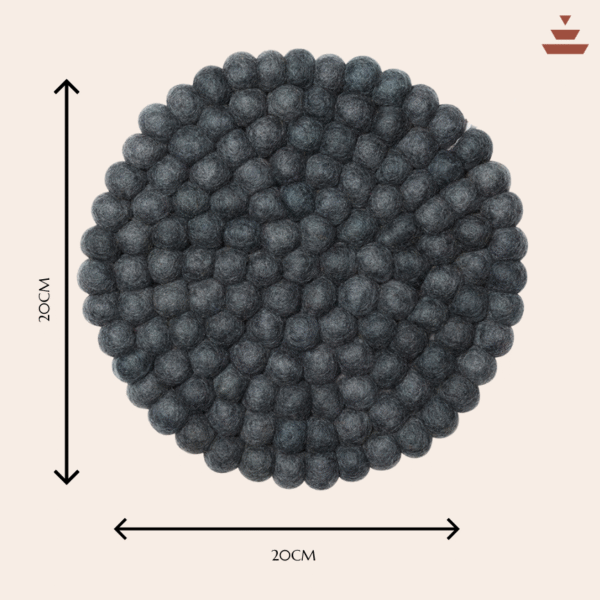 Charcoal Colour Handmade Trivets -100% NZ Wool, Set of 3 - Image 3