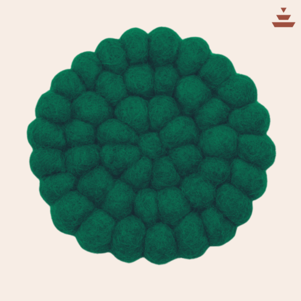 Forest Green Colour Handmade Trivets  -100% NZ Wool, Set of 3 - Image 2