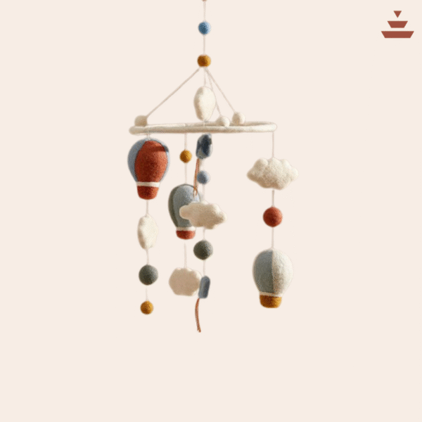 Felt Hot Air Balloon Hanging Mobile  – Handmade 100% New Zealand Wool - Image 2