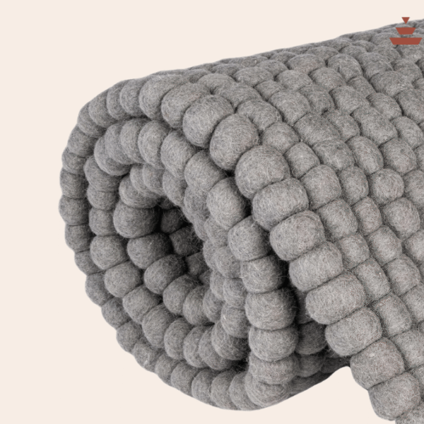 Gundri –Natural Grey Rectangular Ball Rug in 100% New Zealand Wool - Image 2