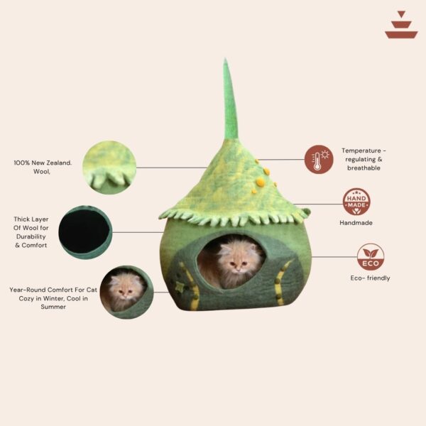 Cat House with Marine Plant Design – 100% NZ Wool - Image 4