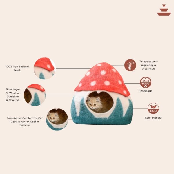 Cat House with Mushroom  Design – 100% NZ Wool - Image 4
