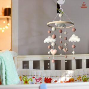 Felt Heart & Cloud Baby Hanging Mobile  – Handmade 100% New Zealand Wool