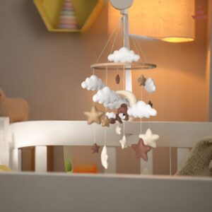 Felt Cloud, Moon Star & Teddy Hanging Mobile  – Handmade 100% New Zealand Wool