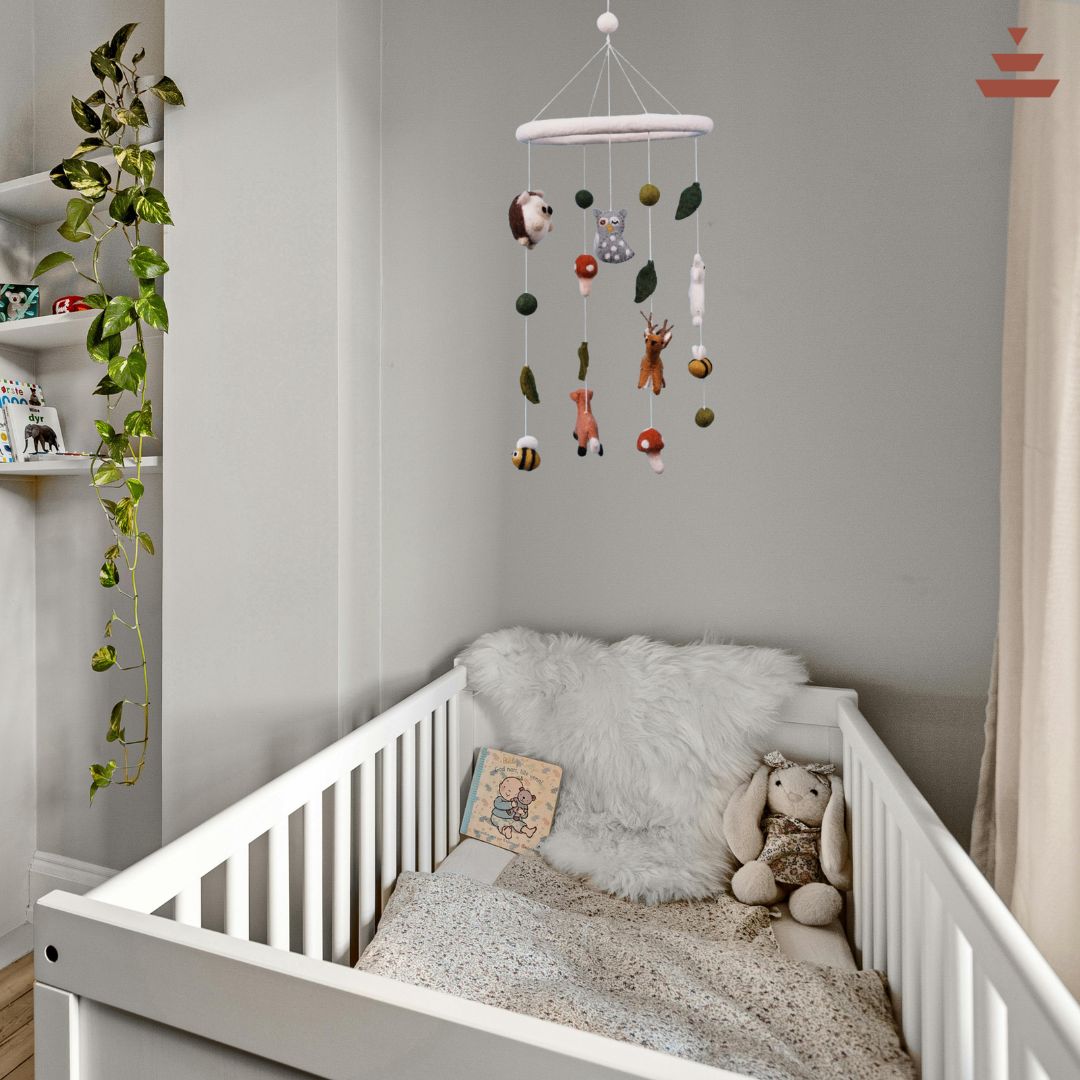 Woodland Animal Baby Hanging Mobile  – Handmade 100% New Zealand Wool